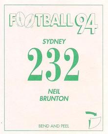 1994 Select AFL Stickers #232 Neil Brunton Back